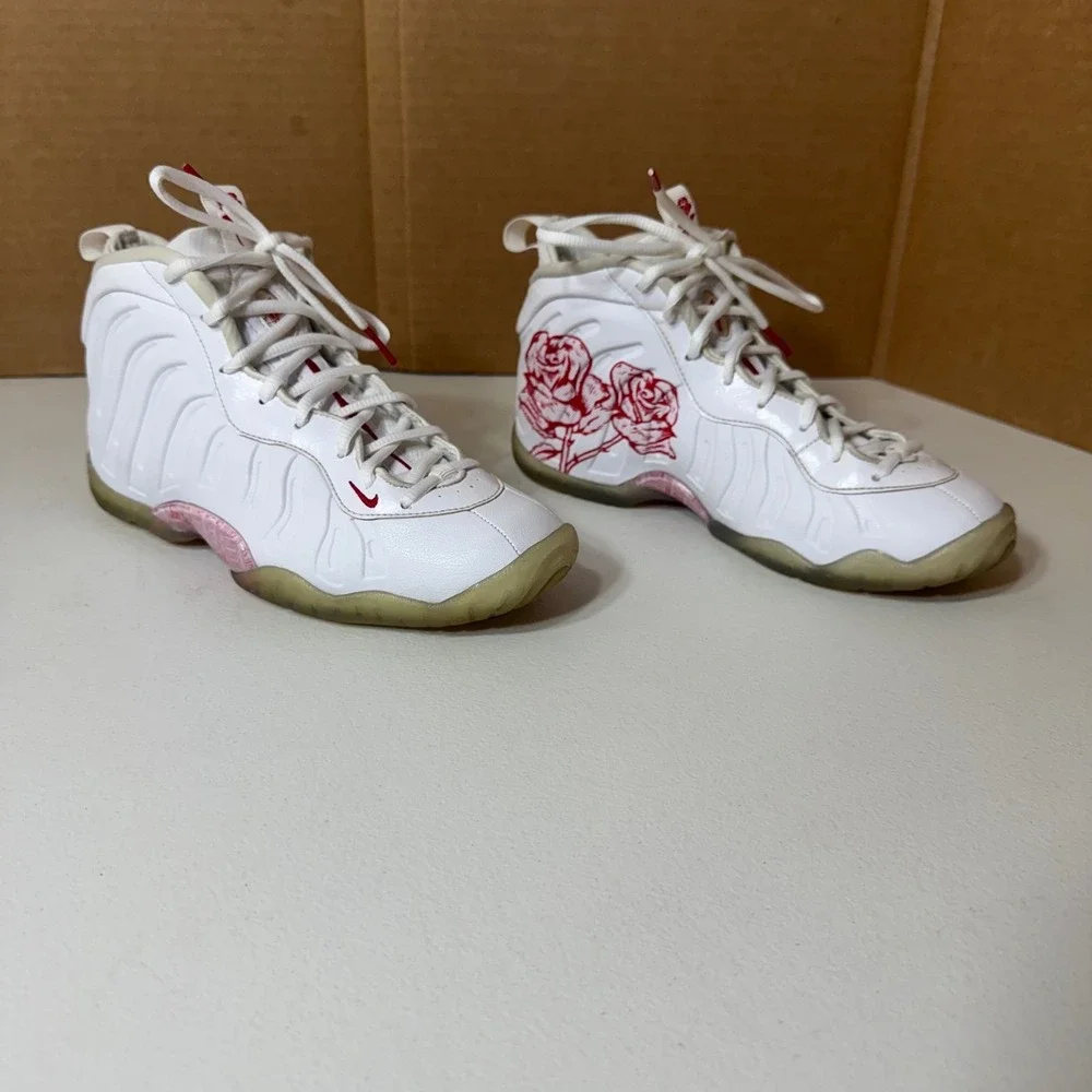 Nike Air Little Posite One Kids Sneakers‎ Shoes White Red Just Do It Roses